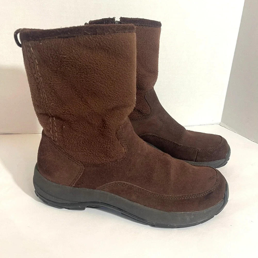 LL Bean Women's Brown Suede Fleece Lined Side Zipper Winter Boots‎ Size 7 Medium
